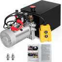 Hydraulic Pump 12V Dump Trailer Pump - Hydraulic Power Unit 8 Quart Double Acting Electric Hydraulic Pump for Dump Trailer Car Lifting (with 2pcs Extra SAE #6 Connectors)