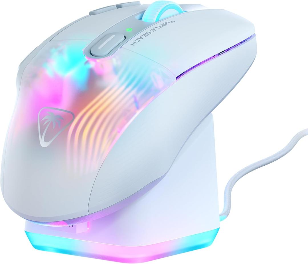 Turtle Beach Kone XP Air Wireless RGB Gaming Mouse, 19000 DPI Optical Sensor, 100-hour Rechargeable Battery & Charging Dock, 29 Programmable Inputs, Ergonomic Design, Bluetooth, 4D Wheel  White