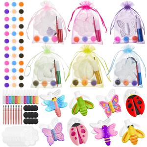 60 Pcs Plaster Painting Fairy Art Party Favors for Kids DIY Statues Craft Butterfly Insect Activities Birthday Supplies with Magnet Brushes Palette Organza Bag Gifts