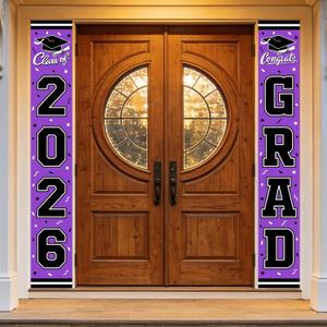 2026 Graduation Decorations,Congrats Grad Banner Backdrop for Class of 2026 Decorations- Purple Graduation Party Decorations