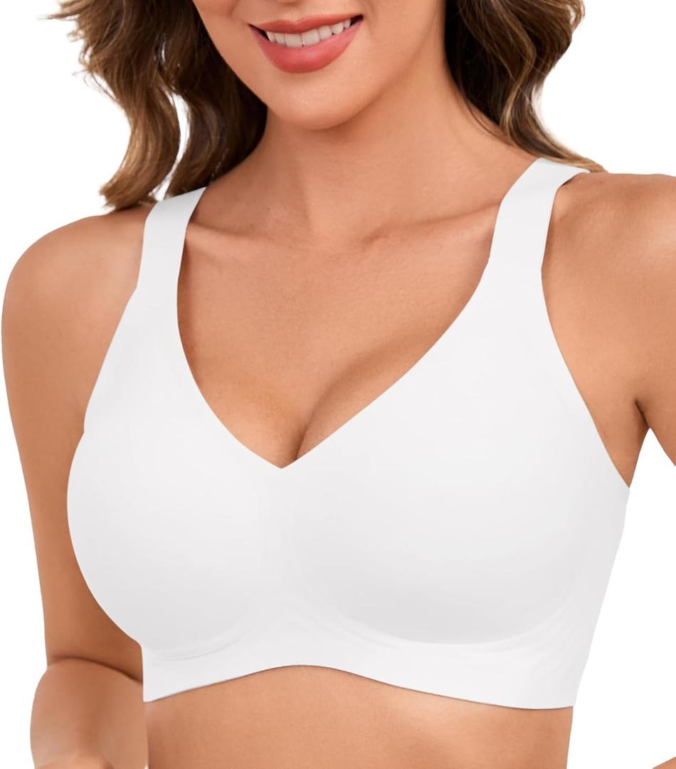 Womens Wireless Bras for Women No Underwire Push Up Bra Seamless Full Coverage Everyday Bras Regular and Plus Size (XX-Large, White)