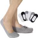 Joulli Mens No Show Socks Non-Slip Grips Casual Low Cut Boat Sock 6 Pack (Black, Light Gray, White)