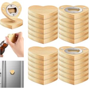 Vesici 50 Pcs Magnetic Bottle Opener 2.5in DIY Bamboo Heart Shape Beer Openers Wooden Fridge Magnet Refrigerator Sticker Gift for Beer Lover Wedding Guest Kitchens Bars Parties