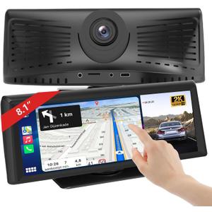 8.1" Wireless Carplay Screen for Car with 2K DVR & 1080P Backup Camera, Portable Touchscreen Car Stereo with Carplay & Android Auto, BT/FM/AUX/GPS Nav/Mirror Link/Voice Control for My Old Car