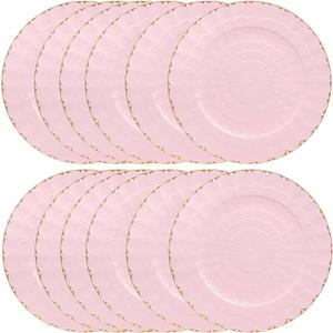 Omuriko Pink Chargers Plates Set of 12, Plastic Decorative Charge Plates for Dinner, Table Setting, Holiday, Thanksgivng, Christmas