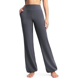 POSHDIVAH Women's Creamluxe Elastic Bottoms Straight Leg Sweatpants High Waisted Casual Pants Yoga Athletic Joggers with Pockets 29" Grey X-Large