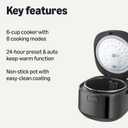 Amazon Basics Rice Cooker 6-cup Uncooked 12-cup Cooked, Micom with Fuzzy Logic, Ceramic Non-Stick Coating, Auto Keep Warm, Locking Lid, Black