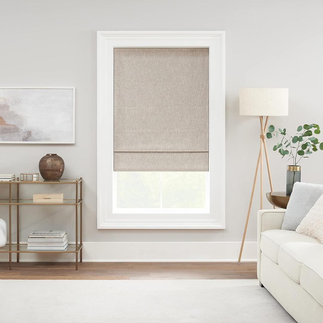 ECLIPSE Drew Noise Reducing Blackout Cordless Lined Window Roman Shade for Living Room, 39 in x 64 in, Linen
