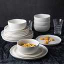 AmorArc Ceramic Dinnerware Sets, Wavy Rim Stoneware Plates and Bowls Sets,Dishwasher & Microwave & Oven Safe Dishes set, Service for 8 (24pc)-Matte White