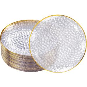 DaYammi 60PCS Clear Plastic Plates Plates Disposable Hammered Plate 7 Fancy Dessert Plate Small Cake Plate Appetizer Platos Hard Round Plastic Platos Disposable for Party & Wedding