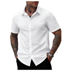 RoseSeek Men's Button Down Shirts Short Sleeve Collared Casual Blouses Summer Business Work Shirts White Large (White, L)