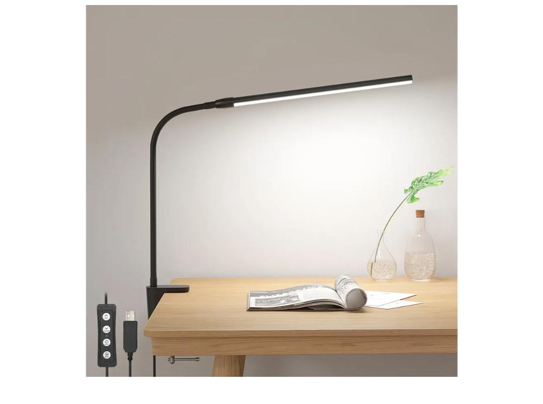 Lepro Clip on Desk Lamp LED Reading light Dimmable USB Small Clamp Lamp with 3 Color Modes 10 Brightness, Adjustable Flexible Gooseneck Table Light for Bed Headboard, Nail, Home Office,Computer(Black)