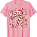 Red and White Christmas Candy Cane Santa Lights Christmas T-Shirt, Medium
