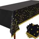 Gatherfun 50th Birthday Disposable Tablecloth 4 Pack Gold and Black Waterproof Plastic Table Cover for Men Woman 50 Birthday Party Decorations