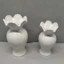 2 Pack White Ceramic Vase Set Small Rustic Decorative Vases Home Decor Wavy Edge Modern Flower Vases for Farmhouse Table Centerpiece Living Room Kitchen Bedroom (6.7,7.9in,Classic)