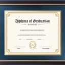 11x14 Diploma Frame with Navy over Gold Mat, 14x17 Certificate Frame, Real Wood with Gold Trim, Black Frame with Arcylic