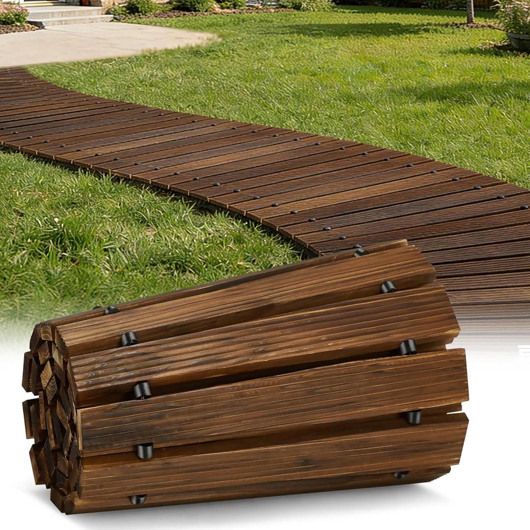 6FT Wooden Garden Pathway,Roll Out Decorative Curved Outdoor Walkway,Weather-Resistant & Non-Slip Patio Boardwalk for Garden,Backyard, Beach, Wedding Party Pathways(Brown, 6')