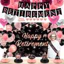 55PCS Happy Retirement Party Decorations Women, Retirement Sign Backdrop Honeycomb Centerpiece Balloons Paper Pompoms Retired Sash Banner and Cake Toppers Party Supplies Set (Black Rose Pink)