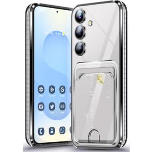 Neivi for Samsung Galaxy S25 Plus Case with Card Holder, Electroplated Flash Bumper Clear Slim Case for Samsung S25 Plus Shockproof Transparent Silicone Cover Galaxy S25 Plus 5G Phone Case (Black)