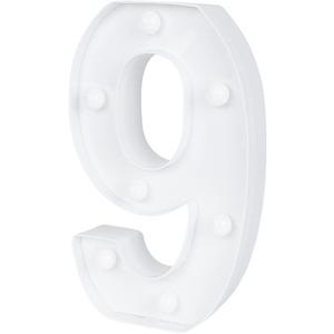 Restaurantware Illumify 7.1 x 1.2 x 8.7 Inch Light Up Number 1 Durable Marquee LED Light - Number 9 Touchproof White Plastic Party Light Keyhole Slot For Parties Weddings Or Special Events