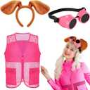 Hotop 3 Pcs Halloween Puppy Dog Costume Set Dog Ear Headband Pink Steampunk Goggles Vest Puppy Themed Cosplay Accessories for Women Adult