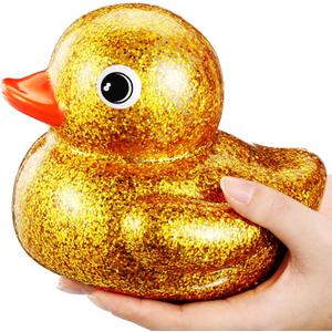 Honoson 6.89 Inch Giant Glitter Rubber Duck Big Glitter Rubber Duck Large Sparkly Duckling Bath Toy with Squeaky Sound for Summer Baby Shower Birthday Party Favor Gift(Gold)