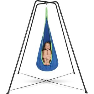 Swing Stand Frame with Sensory Swing Pod Chair, Heavy-Duty X-Shaped Sensory Swing Stand for Kids, Indoor & Outdoor Autism X-Shaped Swing Frame, 330LBS Capacity for Home Backyard Park