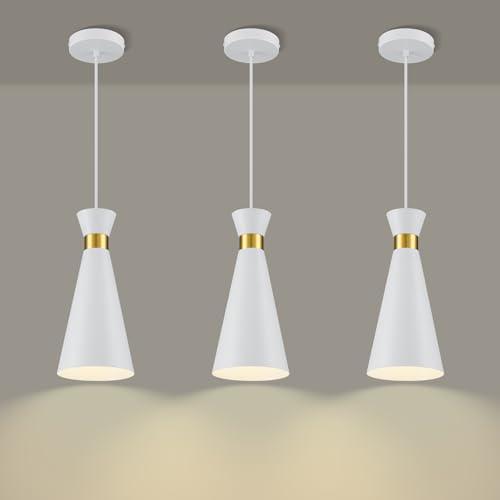 2026 New Mid Century Modern Pendant Lights Kitchen Island 3 Pack, 5.9"D x 13"H Cone Shape, Brass Gold & White Pendant Light Fixtures, Island Lights Kitchen Pendant Lighting over Sink Dining Room