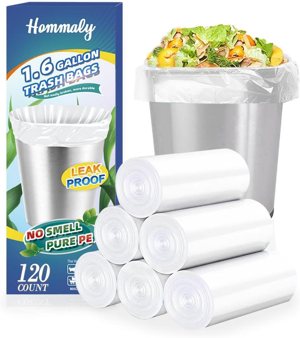 1.6 Gallon 120 pcs (Fit 1.3-1.6 Gal)Small Clear Trash Bags, Strong 1.3 Gallon, 1.5 Gallon, 1.6 Gallon Garbage Bags, Bathroom Trash Can Bin Liners, Mini Bags for Office, Waste Basket Liner,Fit 5-6 Liters