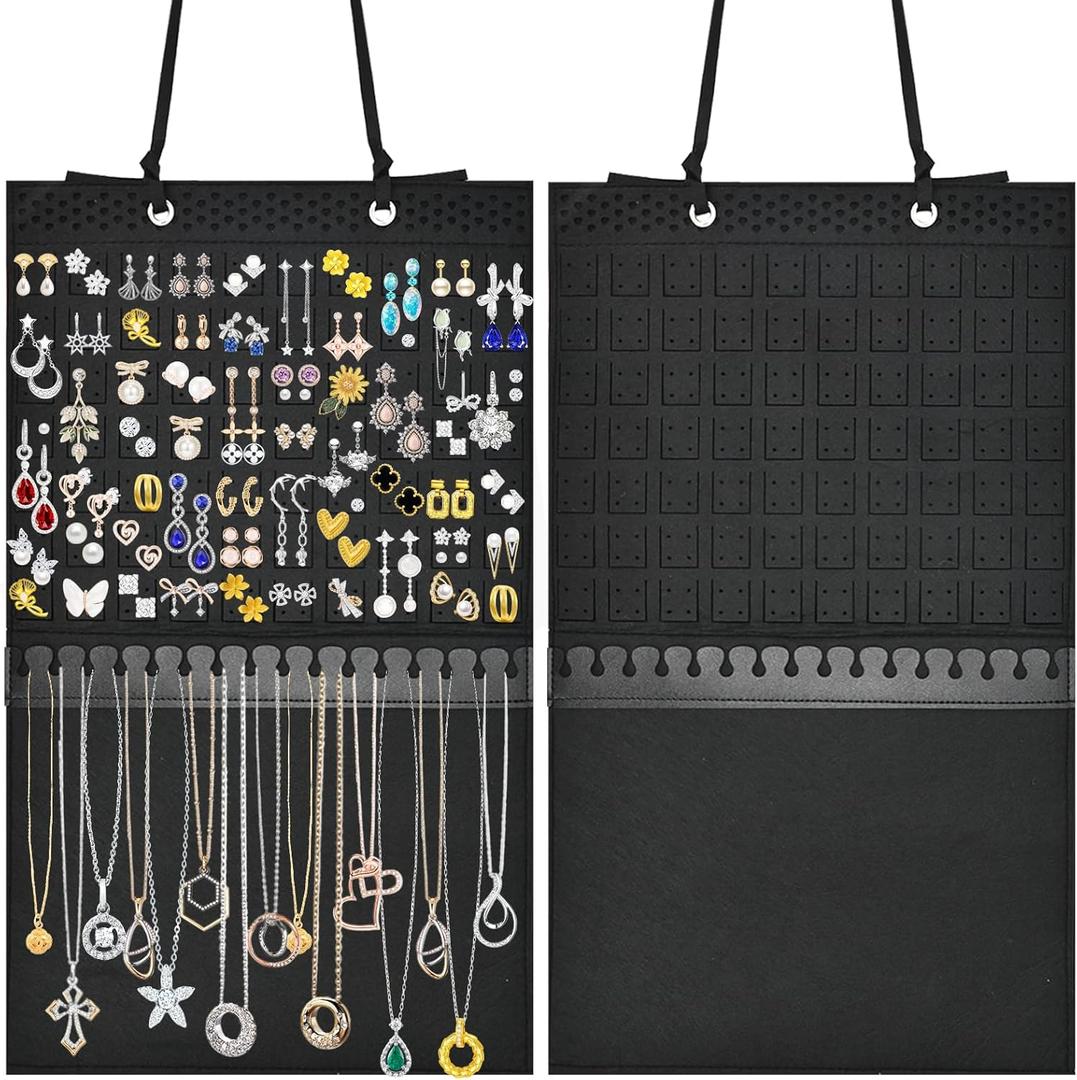 Kovpnor Hanging Earring Holder Organizer, Upgraded Wall Jewelry Organizer Storage for Earrings, Necklaces, Bracelets and Ankles, Premium Black Earring Display Hanger for Women & Girls