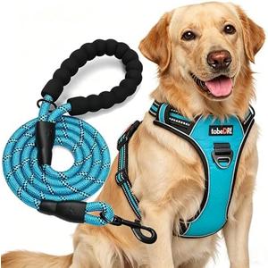 No Pull Dog Harness Adjustable Reflective Oxford Easy Control Medium Large Dog Harness with A Free Heavy Duty 5ft Dog Leash, L
