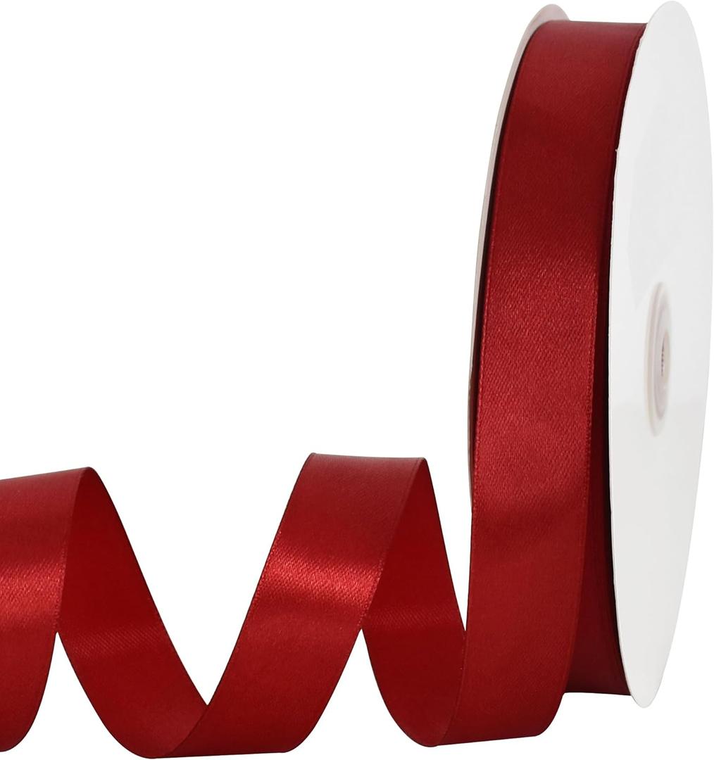TONIFUL 7/8 Inch x 100yds Dark Red Satin Ribbon Thin Solid Frabic Ribbons for Gift Wrapping, DIY Crafts Bows, Invitations, Floral Bouquets, Christmas Wedding Party Valentine's Decor
