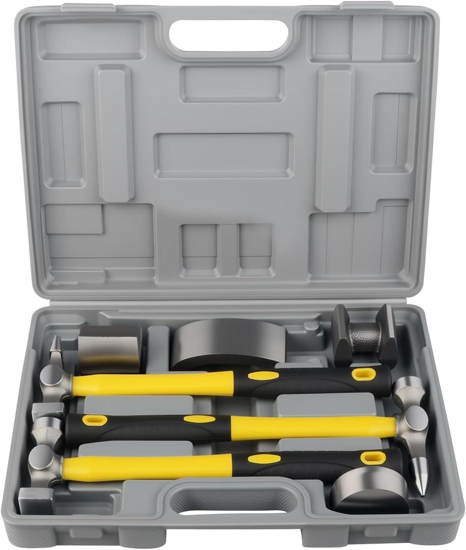 DAYUAN 7Pcs Auto Body Repair Kit, Craft Panel Beating Hammer and Dolly Set Hammer Dent Body Fender Tool