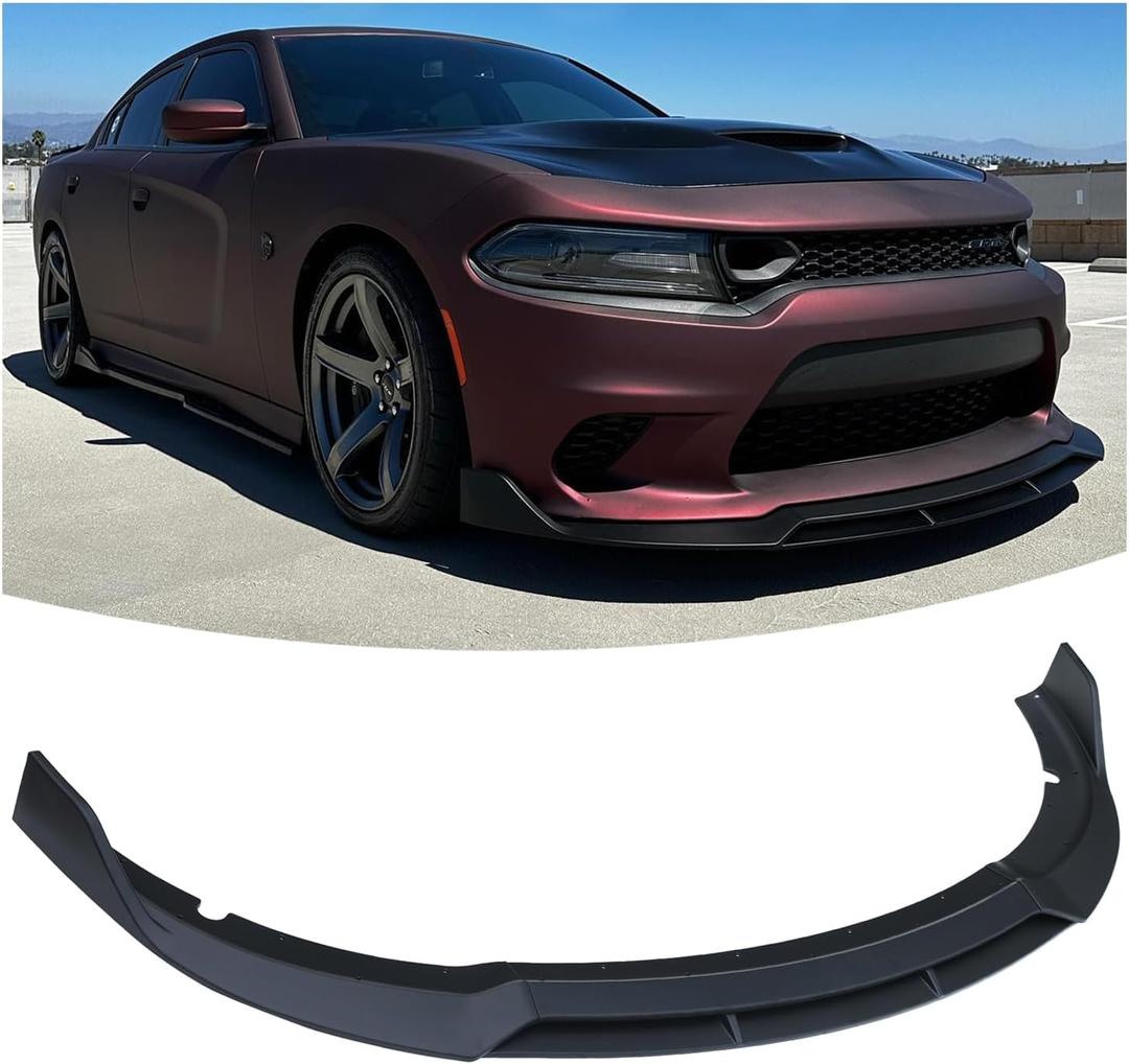 Front Bumper Lip Splitter for 2015-2024 Dodge Charger SRT RT GT Daytona Scat Pack Non-Widebody, Front Lip Spoiler Air Dam Chin Protector Rock Style Matte Black