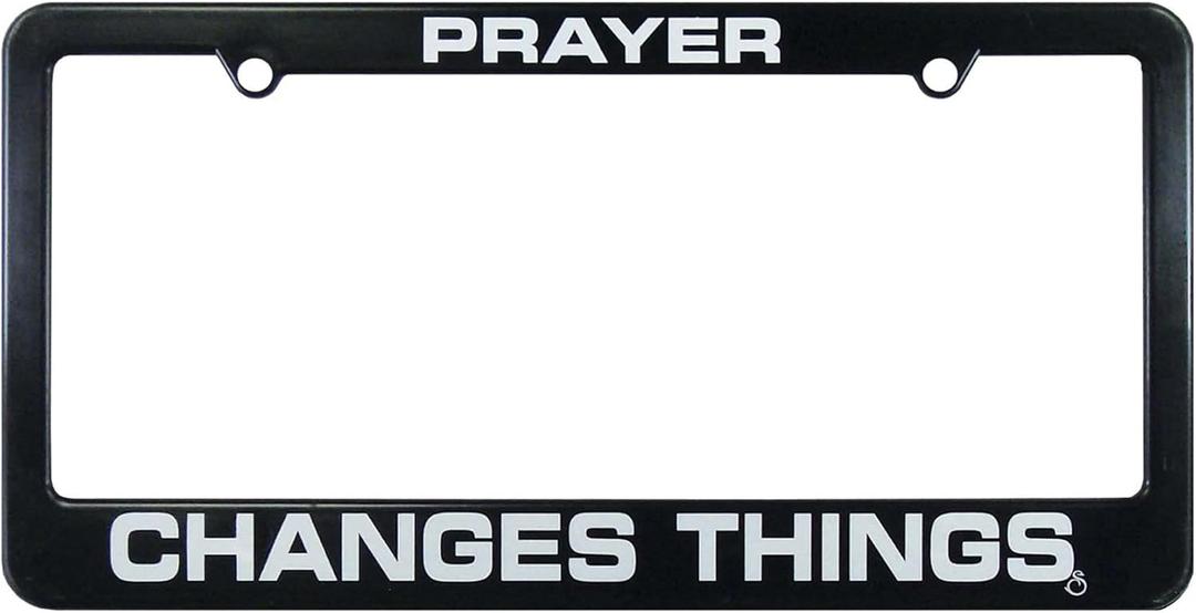 Prayer Changes Things License Plate Frame | Universal Car License Plate Cover | Rust-Proof, Weather-Proof | Durable Plastic License Plate Holder | Made in The USA