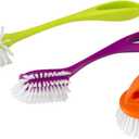 Casabella Loop 3-Piece Dish Brush Set - 15519AZ(Colors May Vary), Red Yellow Purple