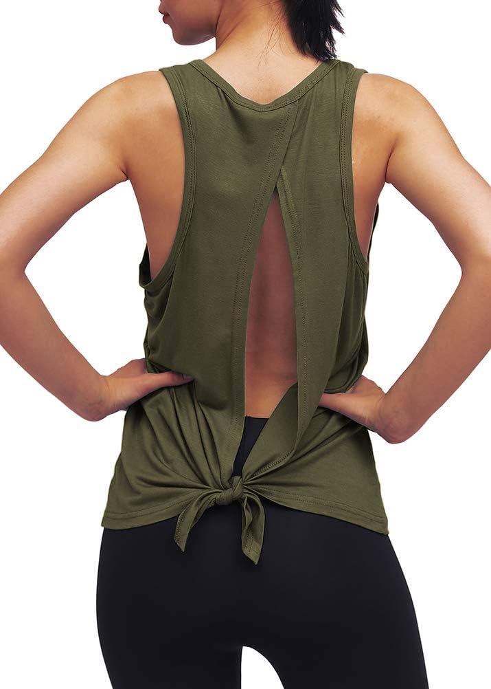 Womens Workout Yoga Tops Open Back Shirts Tie Back Tank Tops with Adjustable Fit (Green, S)