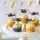 2 x Ercadio 24 Pack Helicopter Cupcake Toppers Black Glitter Aircraft Cupcake Picks Plane Cupcake Toppers for Airplane Theme Party Birthday Baby Shower Cake Decor Supplies