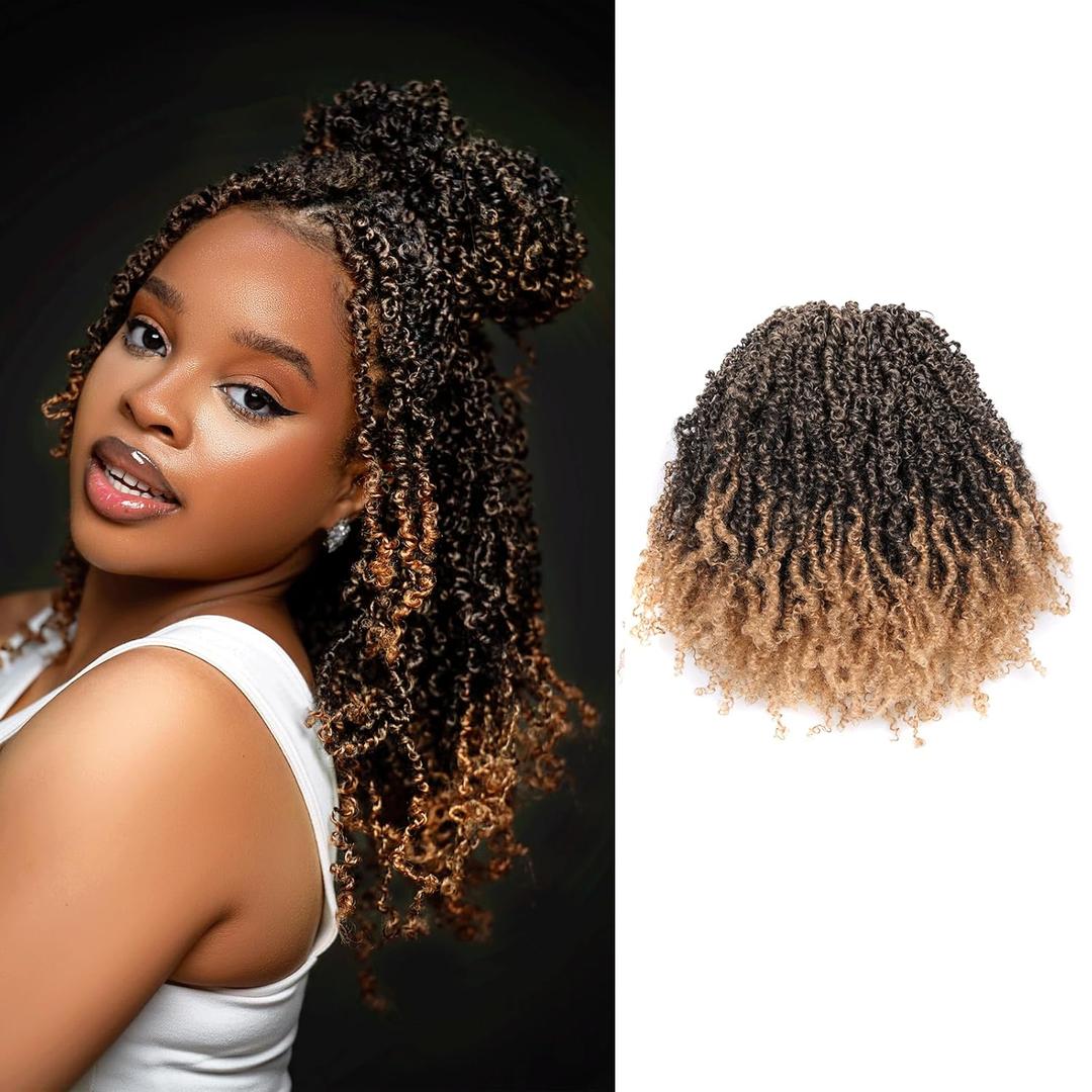 GIX Yanky Twist Crochet Hair - 6 Inch 8 Packs (30 Strands/Pcs) Ombre Blonde Pre-twisted Fluffy Spring Mini Twist Short Bob Passion Twist, Crochet Braids Braiding Hair (6 Inch, T27-8P)