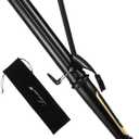LANVIER 1.25 Inch Curling Iron, Extra Long Barrel 1 1/4 Inch Curling Iron for Long Hair up to 450F, Worldwide Dual Voltage Hair Curler for Traveling, Hair Waving Style Tool Black