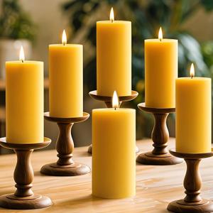 6 Pack Beeswax Candles for Diwali Decoration, 210 Hours Long Burning Emergency Candle Pure Natural Beeswax Candles for Home, Organic Unscented Bees Wax Pillar Candle for Prayer