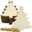 30pcs 4 inch Wooden Christmas Tree Cutouts Crafts Embellishments Unfinished Christmas Tree Hanging Ornaments Blank Christmas Tree Wood Cutouts Slice with Ropes for DIY Crafts Christmas Xmas Decoration