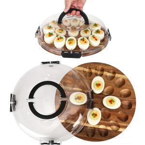 Deviled Egg Containers with Lid, 24 Holes Wooden Deviled Egg Platter Serving Tray Food Dish Containing Holder for Easter Christmas Home Kitchens Carrier Supply