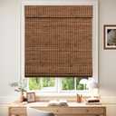 LazBlinds Cordless Blackout Bamboo Roman Shades, 23x64, Penang Teak Room Darkening Blinds for Interior Windows, Thermal Insulated Roll Up Bamboo Blinds for Home & Patio