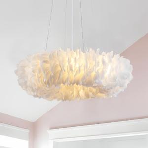 NZV Modern Feather Chandelier 23.6in Large White Feathers Light Fixture Nordic Pendant Light Ring Shaped Hanging Ceiling Lighting Romantic for Dining Room Kitchen Island Living Room Girls Room