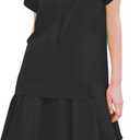 YEXPINE Women's Drop Waist Ruffle Hem Shirt Mini Dress Short Sleeve Button Down Tunic Dress with Pockets XL