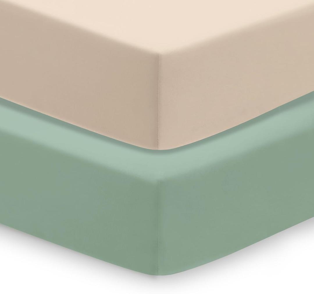 Baby Crib Sheets (2-Pack) for Boys Girls, Soft Fitted Sheets for Standard Crib Toddler Mattress, Breathable Baby Sheets (28x52x8in) (Oat&light Sage)