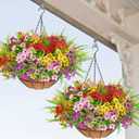Elyum 2 Pack Artificial Hanging Flowers for Outdoors, UV Resistant Fake Flowers with Hanging Baskets, Artificial Flowers for Decoration Outdoors Garden, Spring Decor for Patio Porch