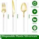120 Pcs Gold Plastic Silverware,Gold Plastic Utensils with White Beads Handle,Fancy Disposable Cutlery Set Include 40 Forks 40 Knives 40 Spoons for Party & Wedding