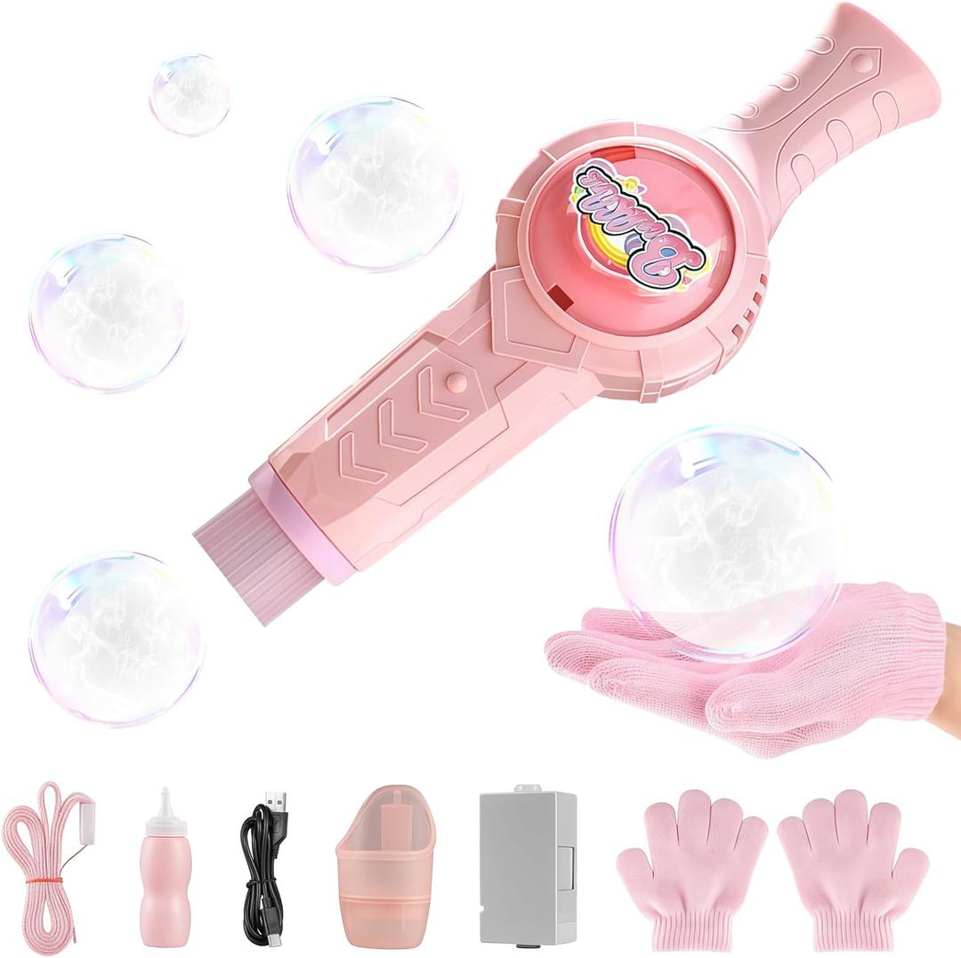 Fog Bubble Machine,Elastic Smoke Bubble Machine,Rechargeable Automatic Smoke Bubble Maker,Colorful Lights & Music,Magic Fog Bubble Wand Summer Christmas Birthday (A-Pink)